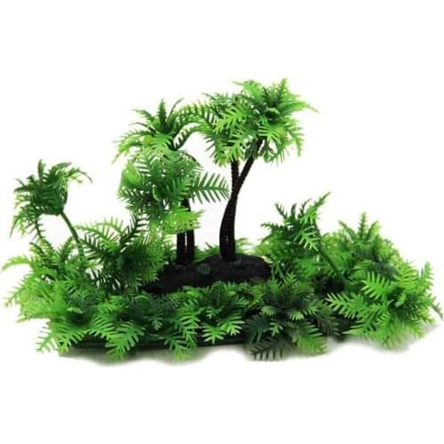 C1FA Aquarium Plants Plastic Artificial Fish Tank Decorations Aquatic Plants Underwater Green Grass Coconut Trees with Base