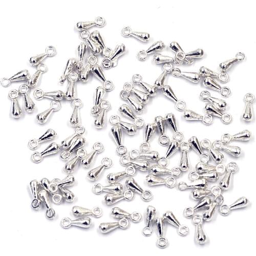200Pcs Water Drop Pendants Silver Plated Metal Fit For Charm Necklaces Extender Chain Jewelry DIY Findings 7x2.5mm