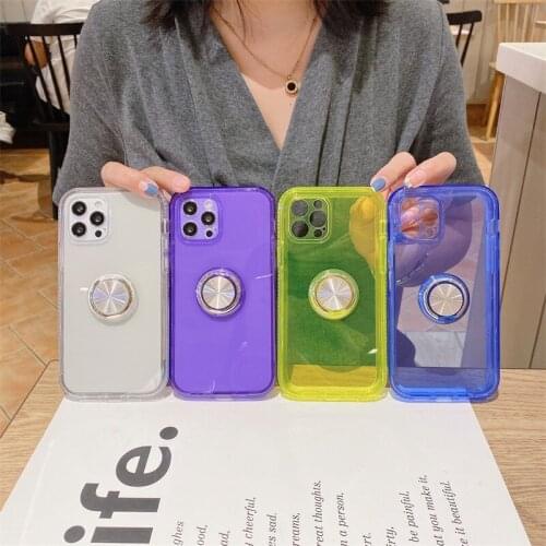 Transparent TPU Mobile Phone Shell for iPhone 13 11 12 Pro Max XR Xsmax Ring Holder Stand Mobile Phone Back Case
