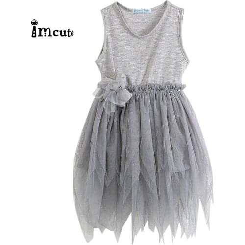 Baby Girls Dress Little Angel Kids Vintage Gray Sleeveless Tulle Kids Party Dress 2-7