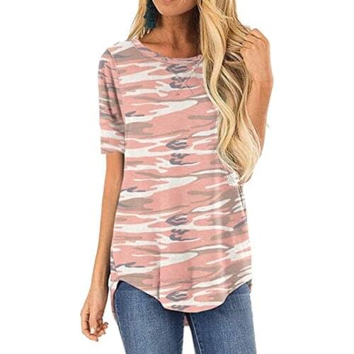 Camouflage Print Casual Tshirt Womens Summer Short Sleeve Loose Tshirts Round Neck Female Tops Camiseta de verano para mujer