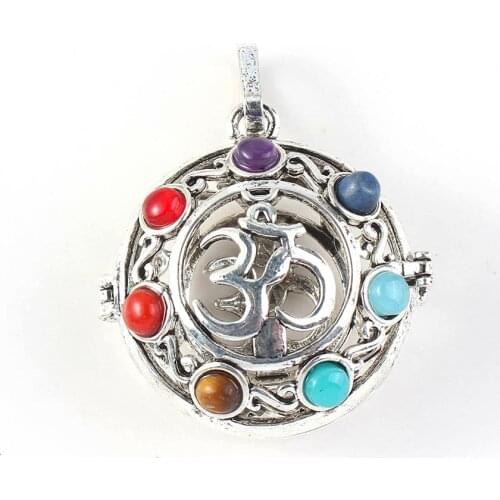 KFT Unique Silver Plated 3D Symbol With Beads Stone Chakra Rikie Locket Pendant For Women Men Anniversary Jewelry