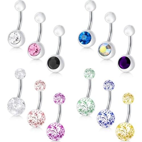12 Pcs 14G Stainless Steel Belly Button Rings for Women Girls CZ Inlaid Navel Bars Body Piercing Jewelry