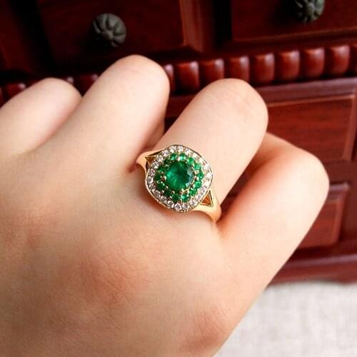 18K Yellow Gold 1.1ct Colombia Moissanite Cushion Green Emerald Halo Ring Engagement Ring Fine Gold Jewelry For Women