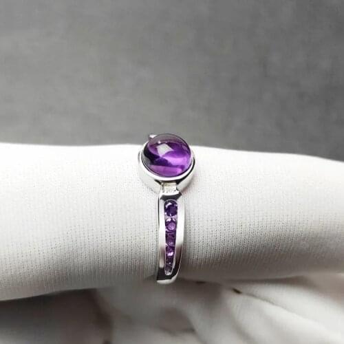 New original lavender amethyst egg surface opening adjustable ring Gothic style design charm ladies brand silver jewelry