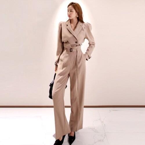 New fashion female solid color pants Double-breasted temperament slim suit women comfortable high quality 2 pieces women set