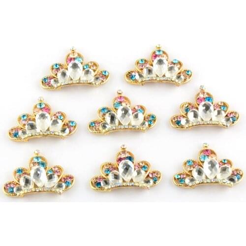 20pcs/lot New Design Alloy Crown With Colorful Czech Crystal Rhinestones Button Golden Color For Hair Flower DIY Accessory PJ18