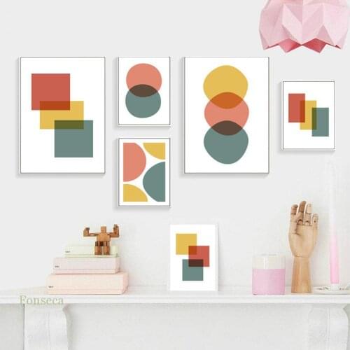 Colourful Geometric Block Wall Art Pictures Cuadros Print And Poster Canvas Painting Kids Room Modern Home Decoration