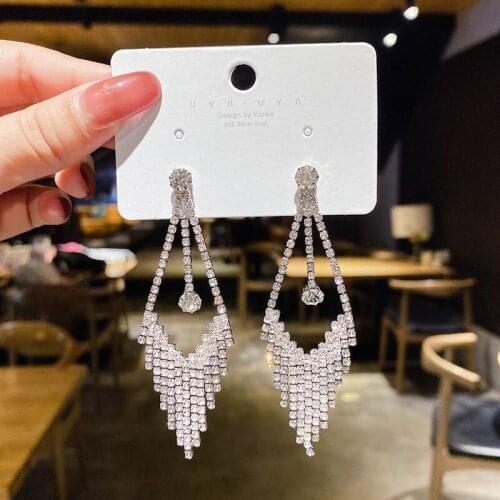 BLIJERY Korean fashion tassel earrings personality sparkling rhinestone crystal long drop earrings wedding party jewelry