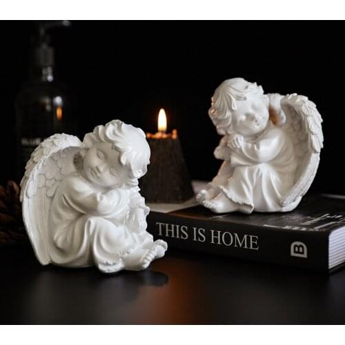 Wings Angel Cherub Statue Figurine Home Garden Baby Shower Baptism Decoration Mum Housewarming Gift, white