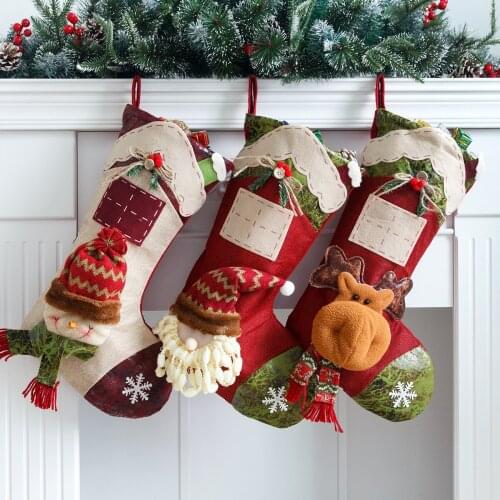 Christmas Stocking Sack Xmas Gift Candy Bag for Children Kids Christmas Tree Santa Cluas Elf Hanging Socks Home Decoration