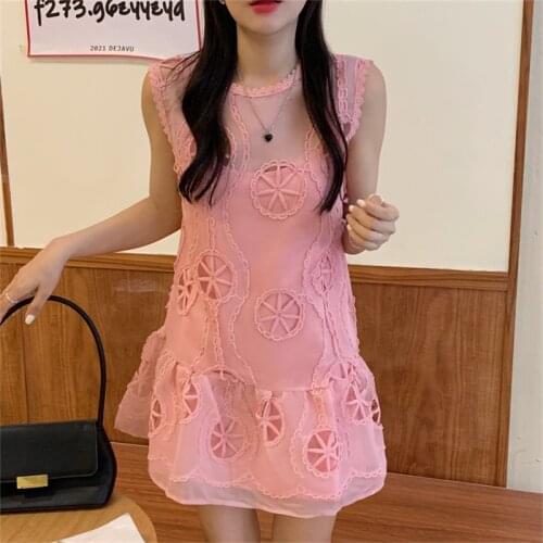 Sweet and Hazy Net Yarn Fairy Lace Stitching Dress