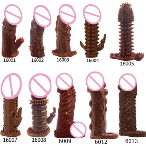 11 Styles Reusable Condom Thicken Penis Extender Sleeve Delay Ejaculation Double Penetration Sex Toys For Men Adult Products