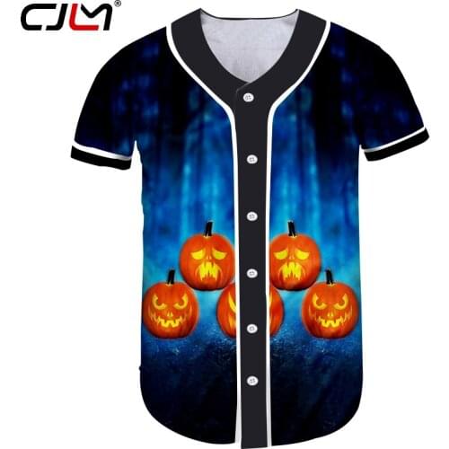 CJLM New 3D Printed Funny Flame Pumpkin Mens Baseball Shirt Halloween Theme Clothing Wholesale Personality Man Tshirt