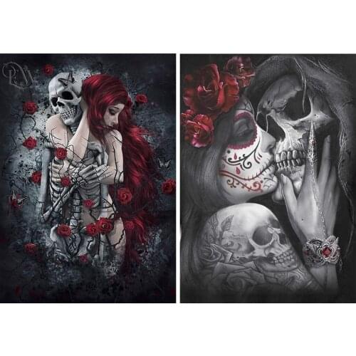 Nightmare Before Christmas Rose Skull Woman 5D DIY Full Round Diamond Art Painting Kit Halloween Home Decoration Mosaic Picture