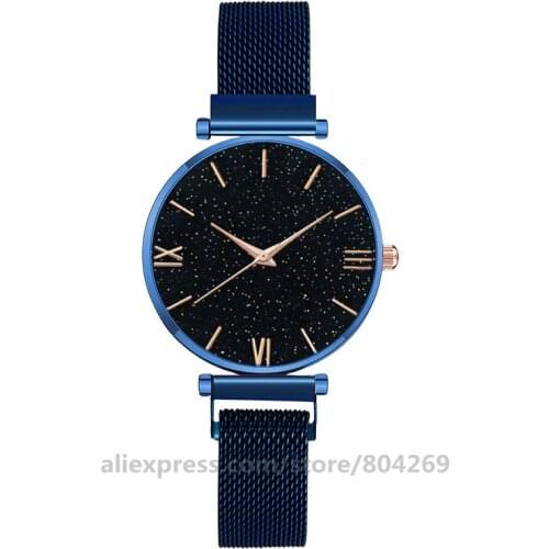 Latest Design Starry Sky Roman Numerals Dial Magnetic Strap Wristwatch Fashion Women Magnetic Dress Watch Hot Sales