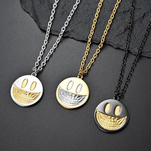 Wholesale Hip Hop Stainless Steel Men Jewelry Round Smile Face Golden Color Pendant Necklace Boyfriend Gift Chain On The Neck