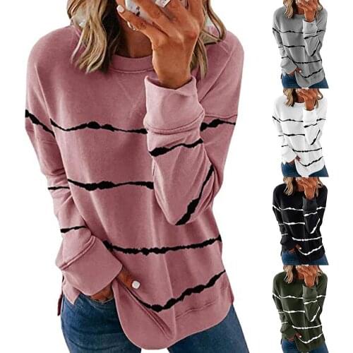 Autumn T Shirt Women Fashion Causal Tie Dye Striped Loose Casual Long Sleeve Top Ladies Tshirt Female Plus Size