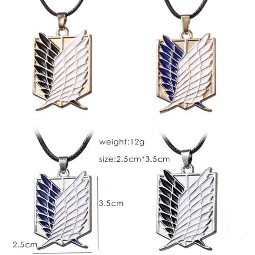 Attack on Titan Necklace Cosplay Wings of Liberty Eren Jaeger Levi Ackerman Blue Silver Gold Badge Pendant Metal Accessories