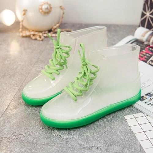 Hot New Ankle Boots Fashion Boots Womens Flat Rain Shoes Transparent Rain Boots Waterproof Shoes Rain Boots Zapatos De Mujer