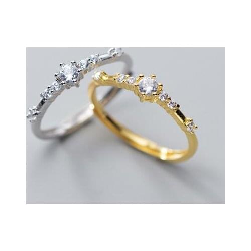 1pc thin 100% Authentic REAL.925 Sterling Silver Fine Jewelry Gold /white PRONG cz adjust Ring Wedding GTLJ1686