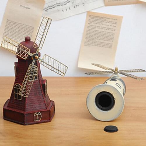 Retro Gramophone Robot Windmill Resin Figurine Miniature Landscape Home Decor