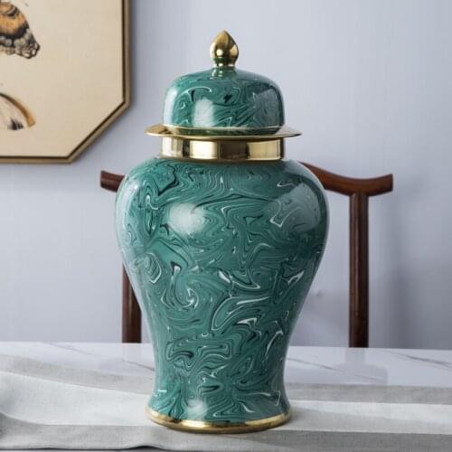 Hand made high temperature color green glaze ginger jar pot craft decoration ceramic temple jar