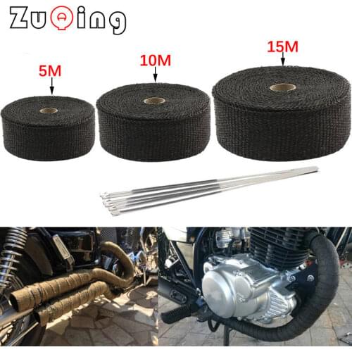 Roll Fiberglass Heat Shield Motorcycle Exhaust Thermal Tape Header Pipe Heat Wrap Tape Thermal Protection with Stainless Ties