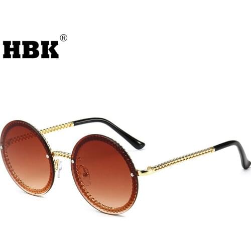 HBK Fashion Round Chain Sunglasses Women Men Vintage Brand Designer Metal Frame Shade Sun Glasses for Female Eyewear UV400