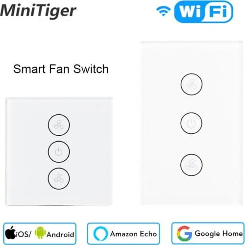EU/US Tuya Smart Life WiFi Smart Ceiling Fan Switch APP Remote Timer and Speed Control Compatible with Alexa and Google Home