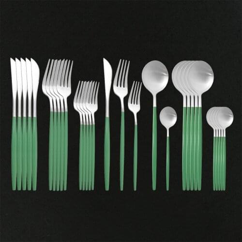 Western Cutlery Set New Green Silver Dinnerware Set 304 Stainless Steel Kitchen Food Steak Tableware Dinner Fork Spoon Knife Set