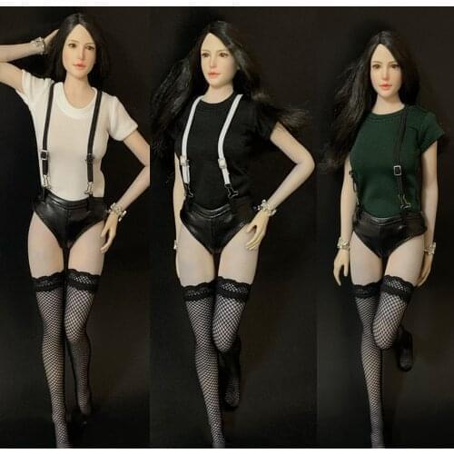 CJG-W019 1/6 Scale Sexy Female Figure Accessory T-shirt Leather Shorts Sock Clothes Model for 12'' Body in Stock