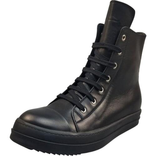 Men Casual Boots Luxury Trainers High Cow Genuine Leather Lace-Up Zip Spring Male White Riding Rome Boots Brand Flats Shoes