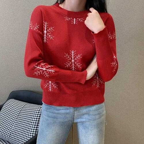 Woman Sweaters Christmas Winter Clothes Women Snowflake Pattern Classic Round Neck Long Sleeve Festive Sweaters for Women