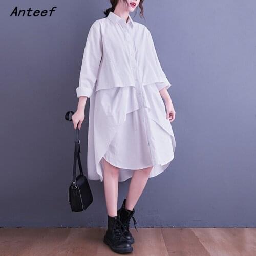 Long sleeve cotton vintage for women casual loose midi spring autumn shirt dress elegant clothes 2021 ladies dresses