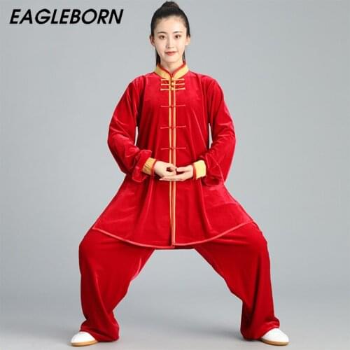 Winter Tai Chi Clothing Men Martial Arts Clothing Women Tai Chi Clothing Suit Black Red Gold Velvet Traditional Tai Chi Uniform