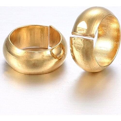 100pcs 304 Stainless Steel Golden Crimp Beads Covers 6mm Closed Beads For Bracelet Necklace Ends Accessories,Hole: 4.5mm