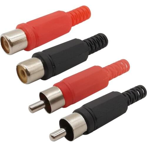 10Pcs/lot Black Red Plastic Handle Audio Video RCA Male Plug & RCA Female Socket Solder Connector