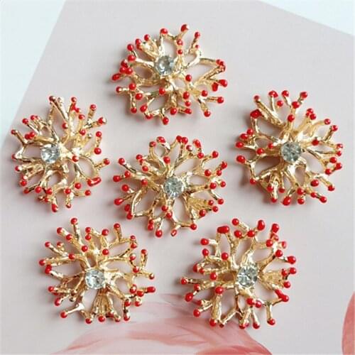 2pcs/lot Alloy Rhinestone Coral Reef Fashion Diy Decorative Accessories Handmade buttons for clothing Hairpin Decoration