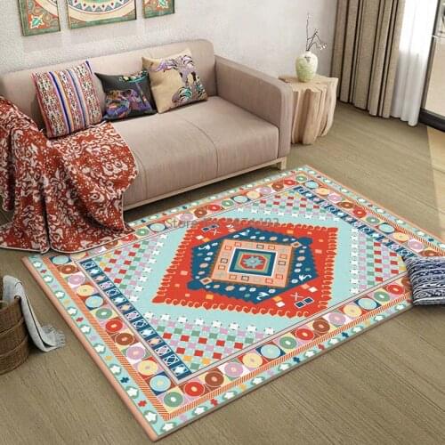 200*300cm Bohemian Color Geometric Ethnic Style Light Blue Orange Living Room Bedroom Kitchen Bedside Carpet Floor Mat