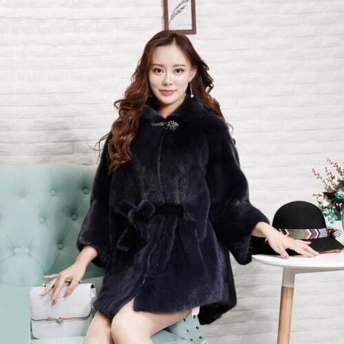 2021 Brand luxury women natural mink fur jacket long style with sashes elegant lady high quality Imported winter fur coat