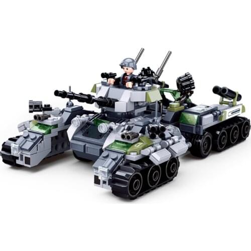 494PCS SLuban 0793 Agent Wolf Military 4 In 1 Tank Chariot Assembly Model Boy Assembled Building Block Toy Gift