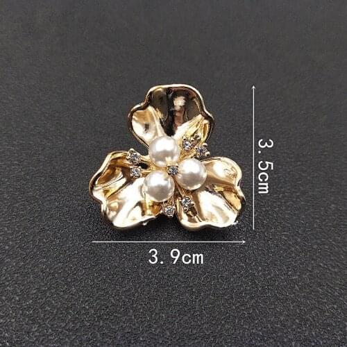 5pcs Gold Flower Ivory Pearl Flatback Rhinestone Buttons Sewing