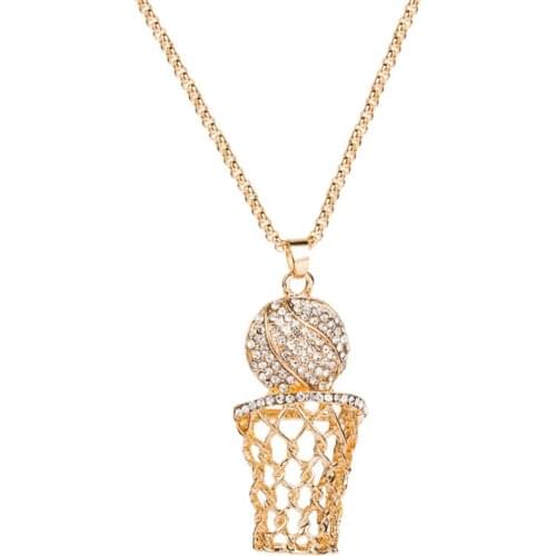 Basketball Hoop Pendant Necklace Men Long Chain Necklace Gifts Sports Hip Hop Couple Jewelry