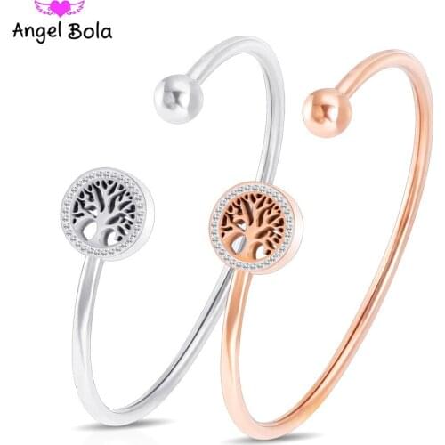 New Pulseira Mujer Moda Clear Crystal Gold Charm Bracelets Stainless Steel Bangles for Women Tree of Life Bracelet Jewelry Gift