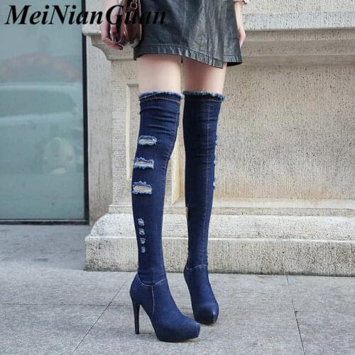 Brand Womens High Boots Overknee Stiletto Ladies Shoes Large Size Winter Booties Stretch Fabric Stripper Women Shoes 2020 G6