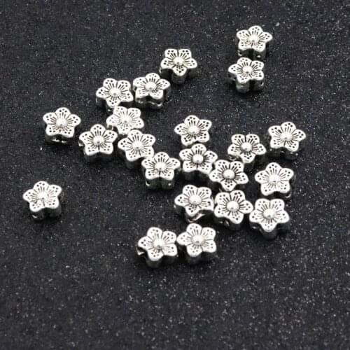 20Pcs Flower Jewelry Beads Antique Color Metal Beads For Jewelry Finding Handmade Bracelet DIY Accessories Size 8.5mm Hole 1mm