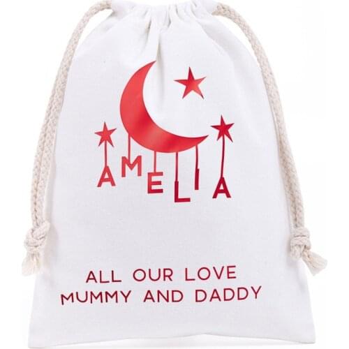 Eid Mubarak Bags Personalized Ramadan Decoration Eid Mubarak Party Present Bag Custom Name Canvas Drawstring Gifts Bags