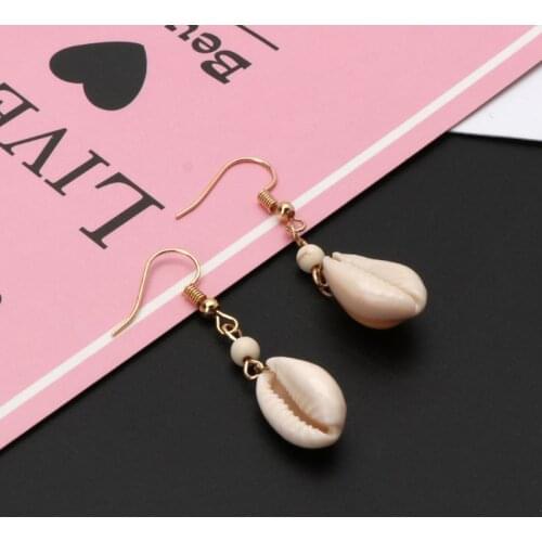 Natural Simple Cowrie Shell Hook Dangle Drop Earrings For Women Fashion Jewelry