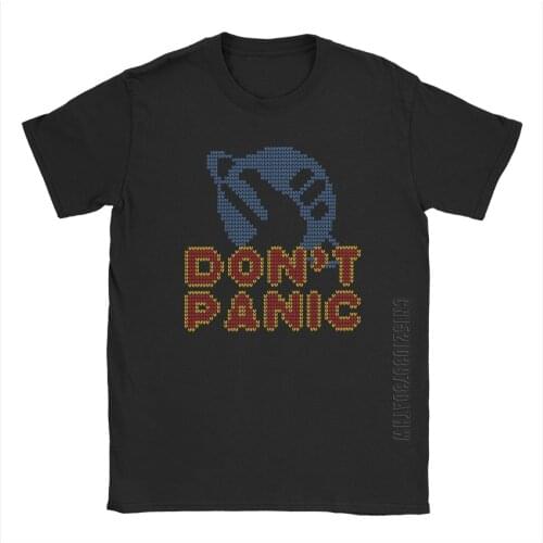 Don't Panic Hitchhikers Guide To The Galaxy T-Shirt Men Science Fiction Forty Two Marvin Cotton Tees Designer T Shirt